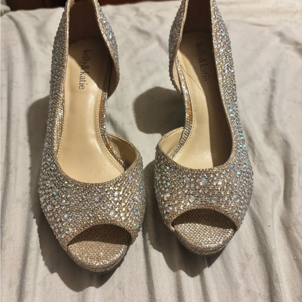 Kelly & Katie Glittering Silver Peep-Toe Heels